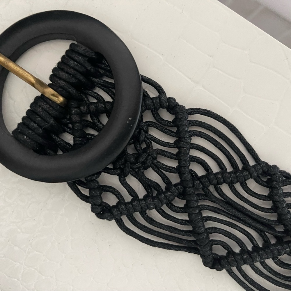 Women’s Black Macramé Belt with Round Buckle